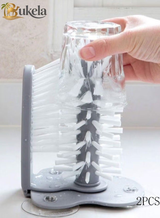 كيلا فرشاة تنظيف أكواب زجاجية دوارة 360 درجة (قطعتان) بثلاثة مستويات شفط، ملحق لغسل الأكواب الزجاجية، فرشاة تنظيف زجاجية مزدوجة الجوانب بشعيرات مرنة للاستخدام المنزلي، مناسبة للجدران والطاولات أو قاع الأحواض - Image 1